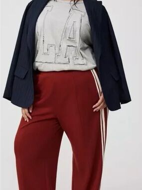 torrid Burgundy Wide-Leg Track Pants with Cream Side Stripes